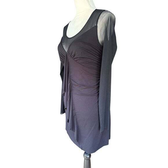 Vivienne Vivienne Tam Black Sheer Sleeve Ruffled Detail Raw Hem Mini Dress - M - Picture 4 of 9